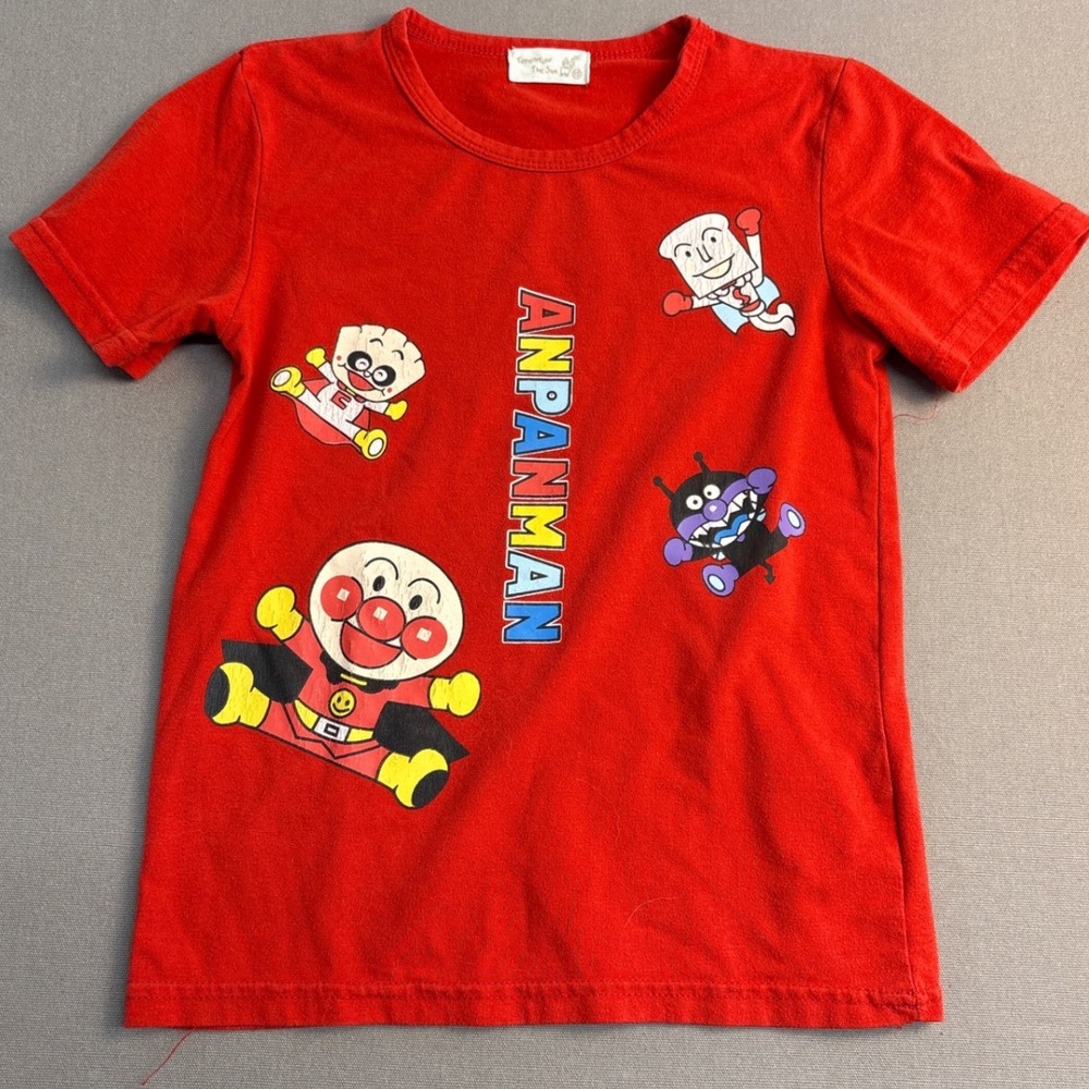 Anpanman Red Graphic T-Shirt Short Sleeve Anime Characters Crew Neck Top